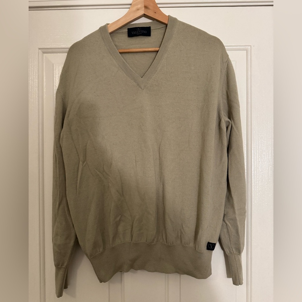 Valentino Jeans Men’s V-Neck Sweater Size Large Virgin Wool Blend in Light Gray